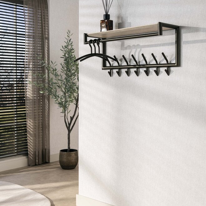 Kapstok Terra roede en hoedenplank 2x7 haken 85cm / Melamine travertine