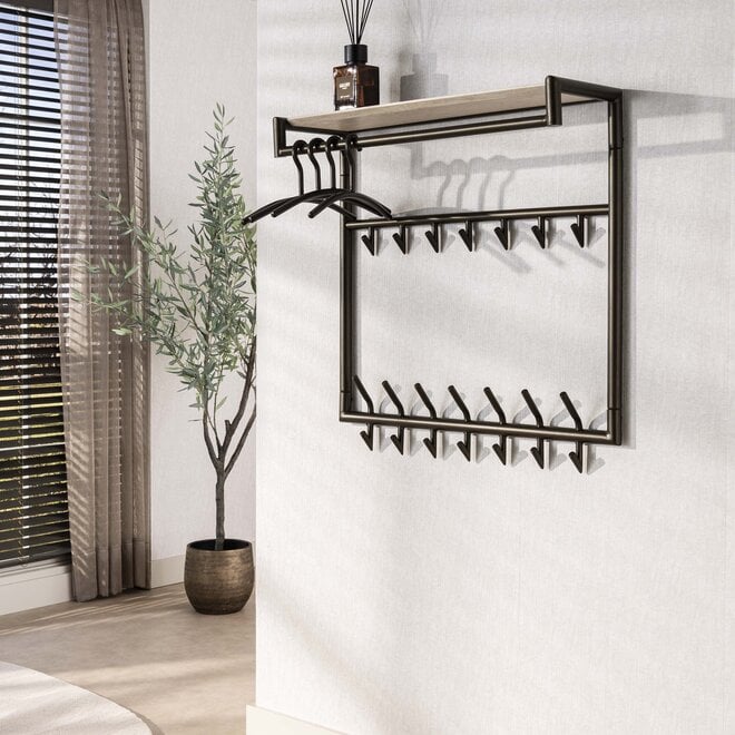 Kapstok Terra hoog roede en hoedenplank 3x7 haken / Melamine travertine