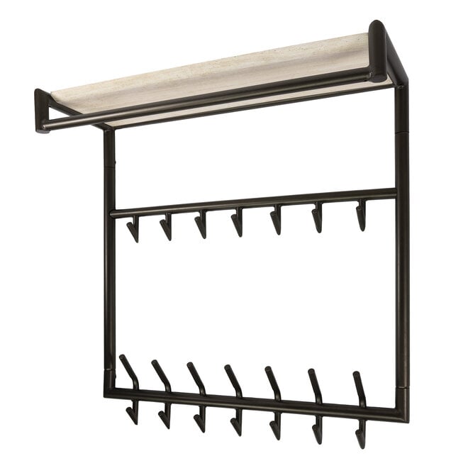 Kapstok Terra hoog roede en hoedenplank 3x7 haken / Melamine travertine