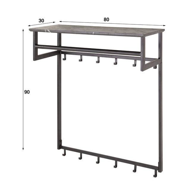 Kapstok Tenaro roede en hoedenplank 2x6 haken / 3D melamine graphite