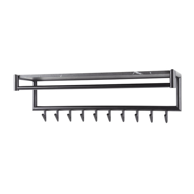 Kapstok Tenaro roede en hoedenplank 10 haken / 3D melamine graphite