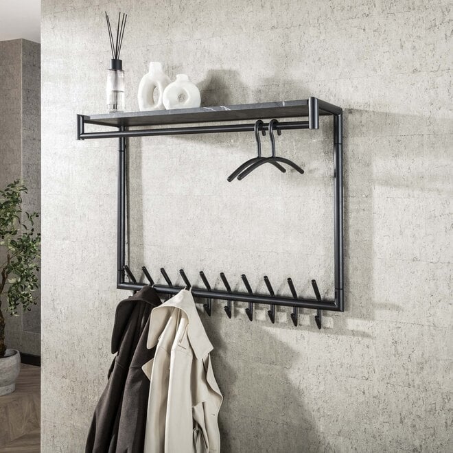 Kapstok Tenaro hoog roede en hoedenplank 2x10 haken / 3D melamine graphite