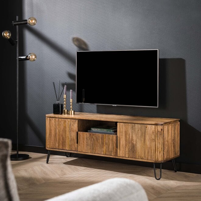 TV-meubel Wave 1 lade + 2 deuren / Massief mango zand