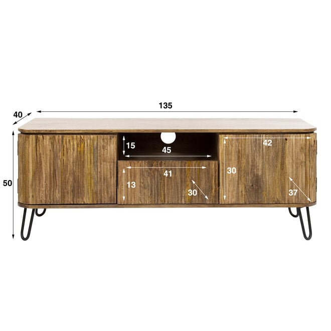 TV-meubel Wave 1 lade + 2 deuren / Massief mango zand