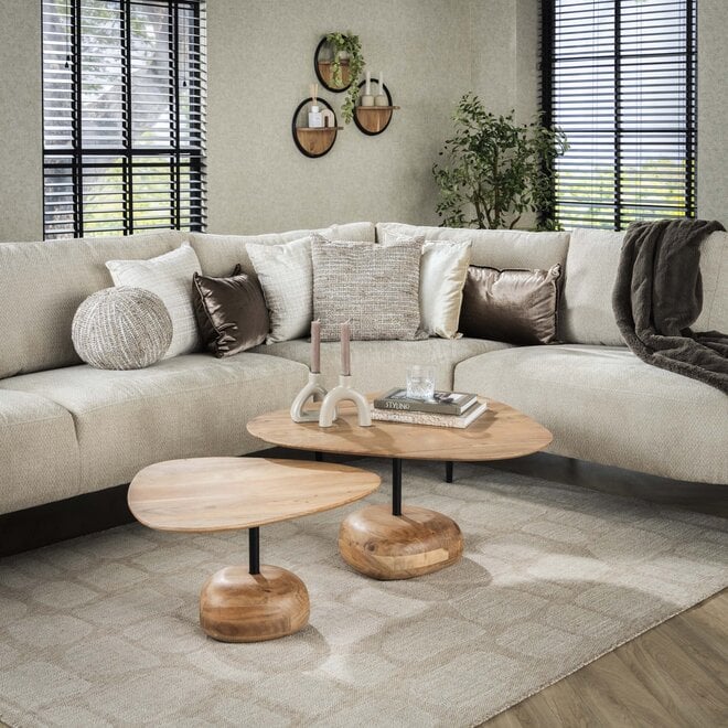 Salontafel driehoekig set van 2 / Massief acacia