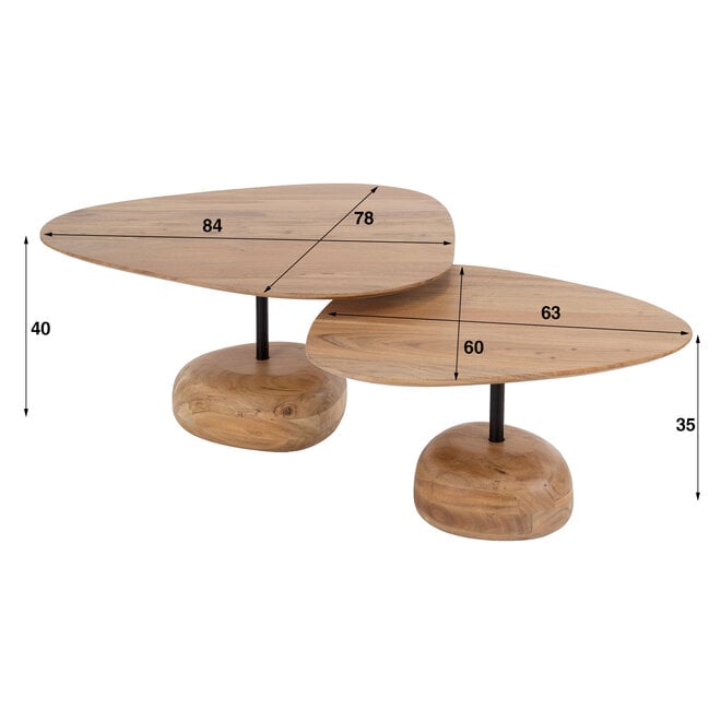 Salontafel driehoekig set van 2 / Massief acacia