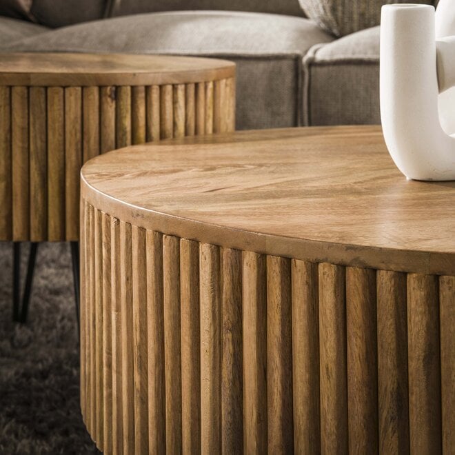 Salontafel Wave rond set van 2 / Massief mango zand