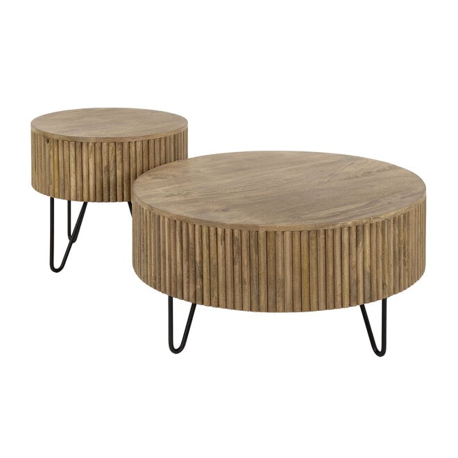 Salontafel Wave rond set van 2 / Massief mango zand