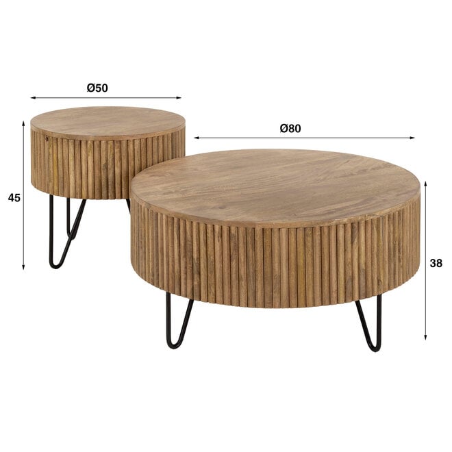 Salontafel Wave rond set van 2 / Massief mango zand