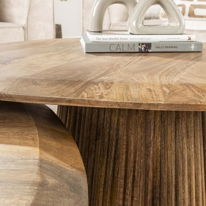 Salontafel Wave driehoekig set van 2 / Massief mango zand