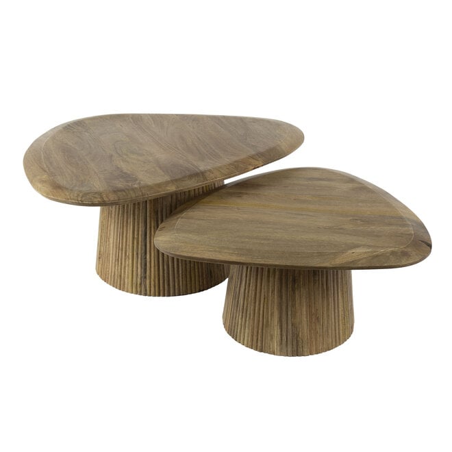 Salontafel Wave driehoekig set van 2 / Massief mango zand
