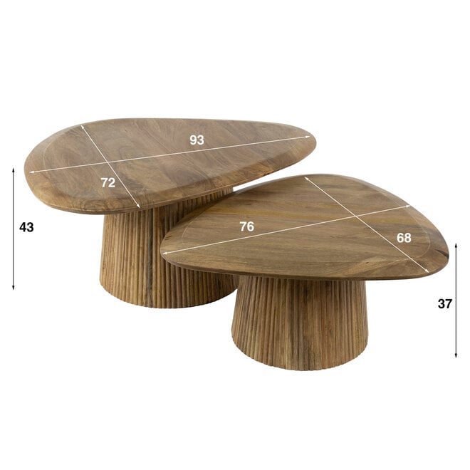 Salontafel Wave driehoekig set van 2 / Massief mango zand