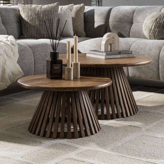 Salontafel Tweak Cone set van 2 / Massief mango zand