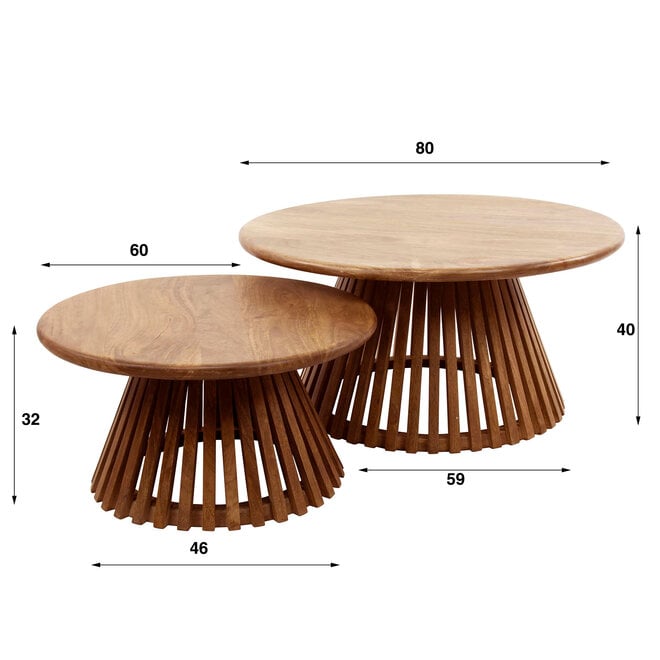 Salontafel Tweak Cone set van 2 / Massief mango zand