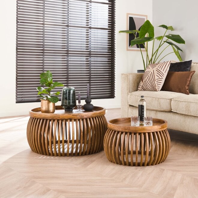 Salontafel Tweak Curve set van 2 / Massief mango zand
