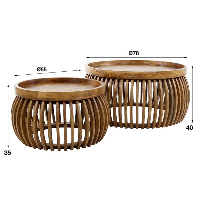 Salontafel Tweak Curve set van 2 / Massief mango zand