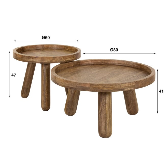 Salontafel Tripod set van 2 / Massief mango zand
