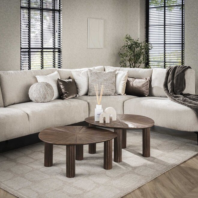 Salontafel Maya Teak driehoekig set van 2 / Massief teak espresso
