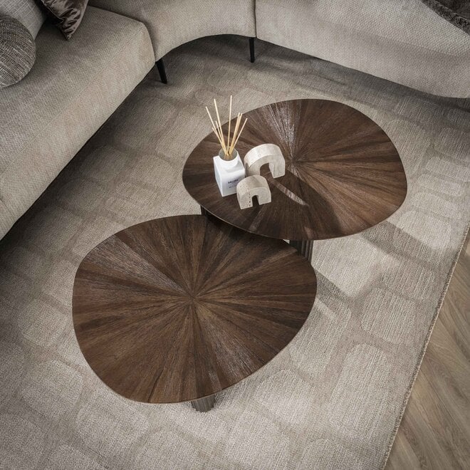 Salontafel Maya Teak driehoekig set van 2 / Massief teak espresso