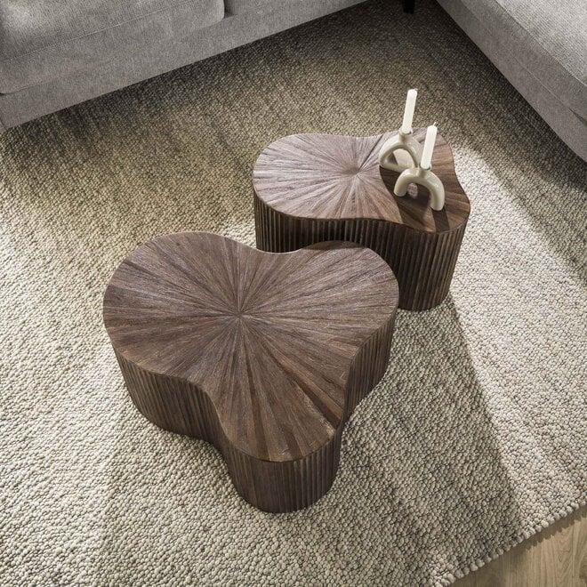 Salontafel Maya Teak shamrock set van 2 / Massief teak espresso