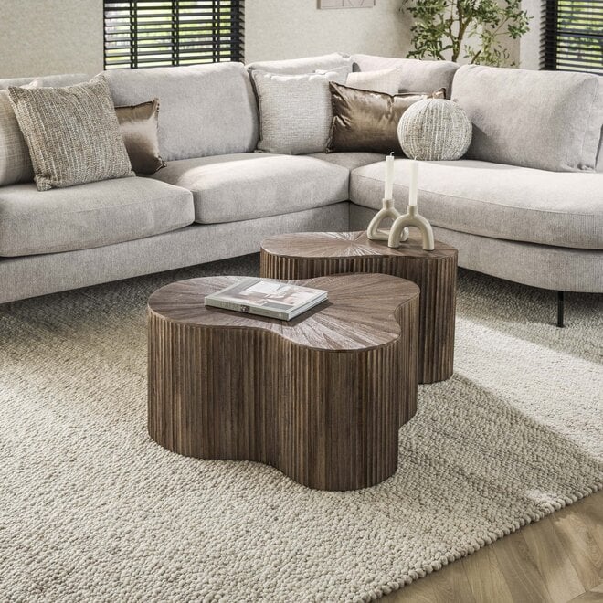 Salontafel Maya Teak shamrock set van 2 / Massief teak espresso