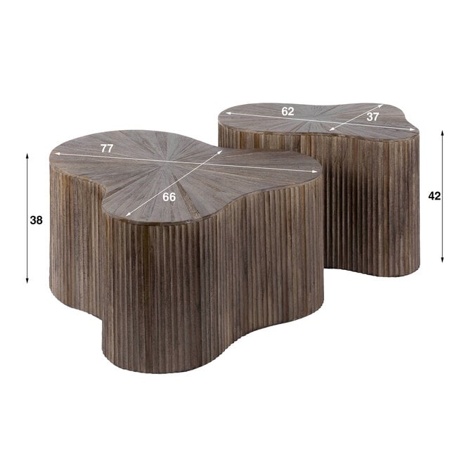 Salontafel Maya Teak shamrock set van 2 / Massief teak espresso