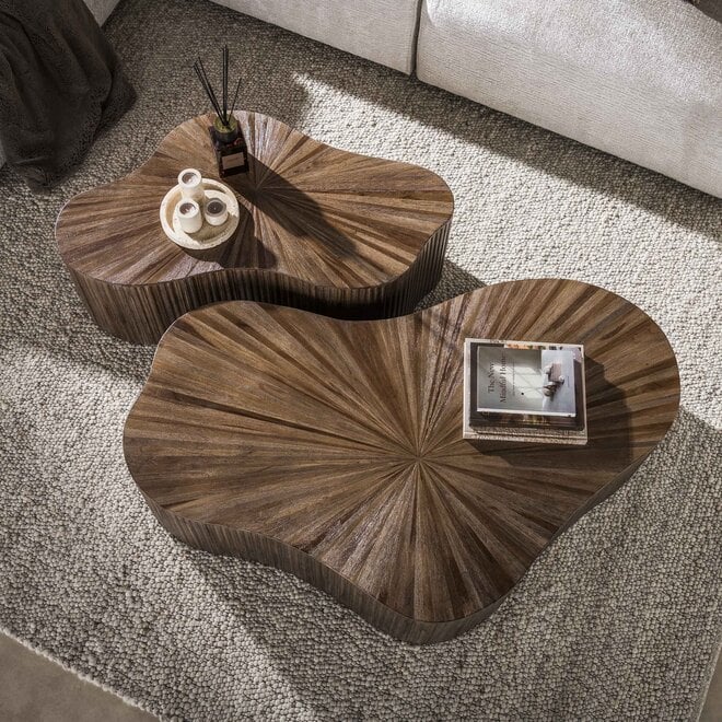 Salontafel Maya Teak XL shamrock set van 2 / Massief teak espresso