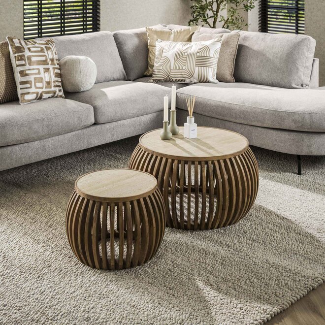Salontafel Nuovo Curve set van 2 / Massief mango zand