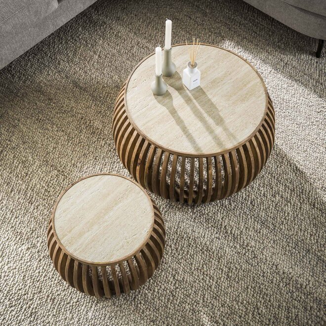 Salontafel Nuovo Curve set van 2 / Massief mango zand