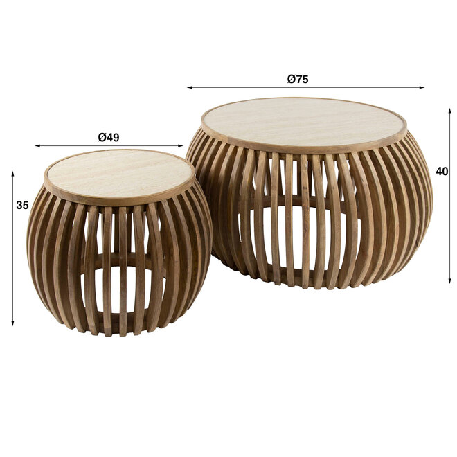 Salontafel Nuovo Curve set van 2 / Massief mango zand