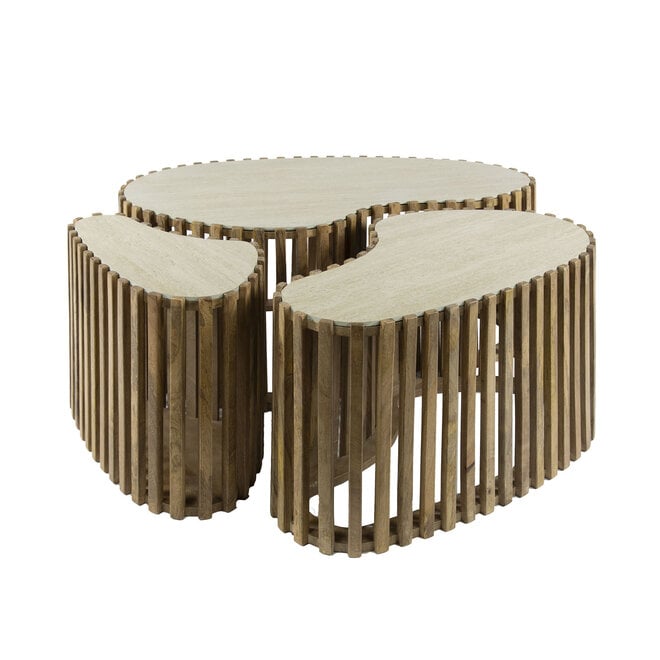 Salontafel Nuovo niervormig set van 3 / Massief mango zand