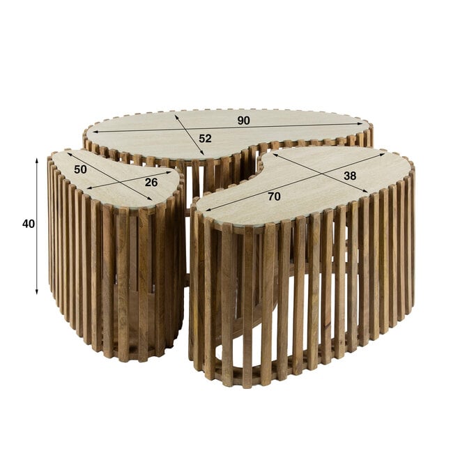 Salontafel Nuovo niervormig set van 3 / Massief mango zand