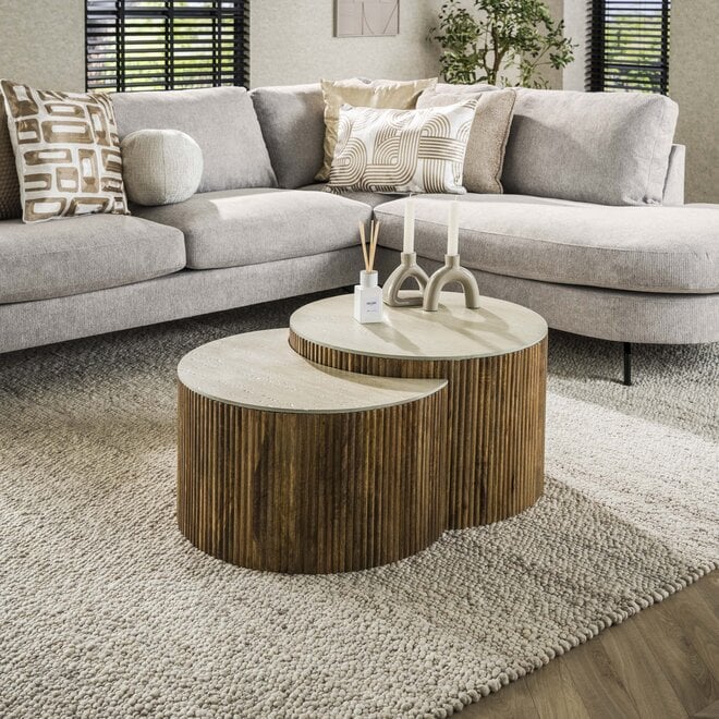 Salontafel Nuovo half rond set van 2 / Massief mango zand
