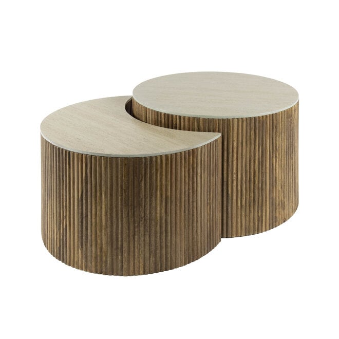 Salontafel Nuovo half rond set van 2 / Massief mango zand