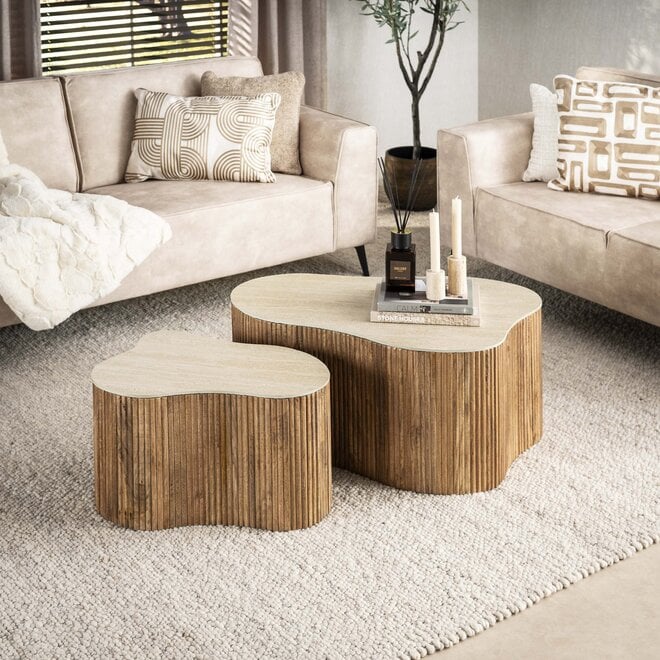 Salontafel Nuovo shamrock set van 2 / Massief mango zand