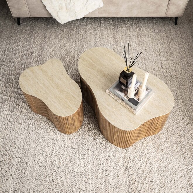 Salontafel Nuovo shamrock set van 2 / Massief mango zand