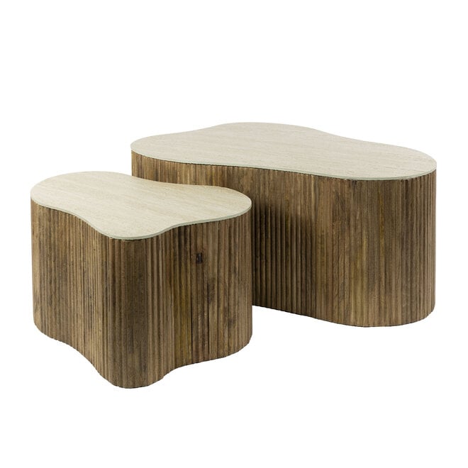 Salontafel Nuovo shamrock set van 2 / Massief mango zand