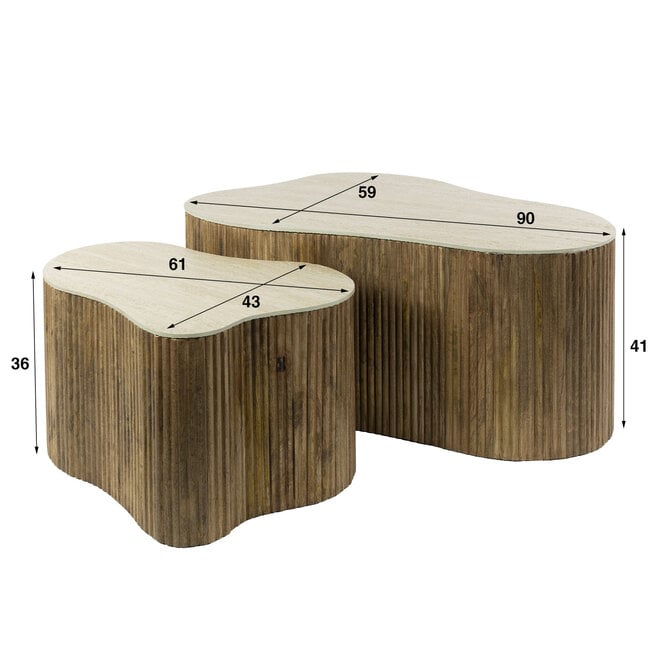 Salontafel Nuovo shamrock set van 2 / Massief mango zand