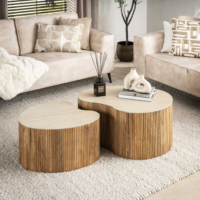 Salontafel Nuovo niervormig set van 2 / Massief mango zand