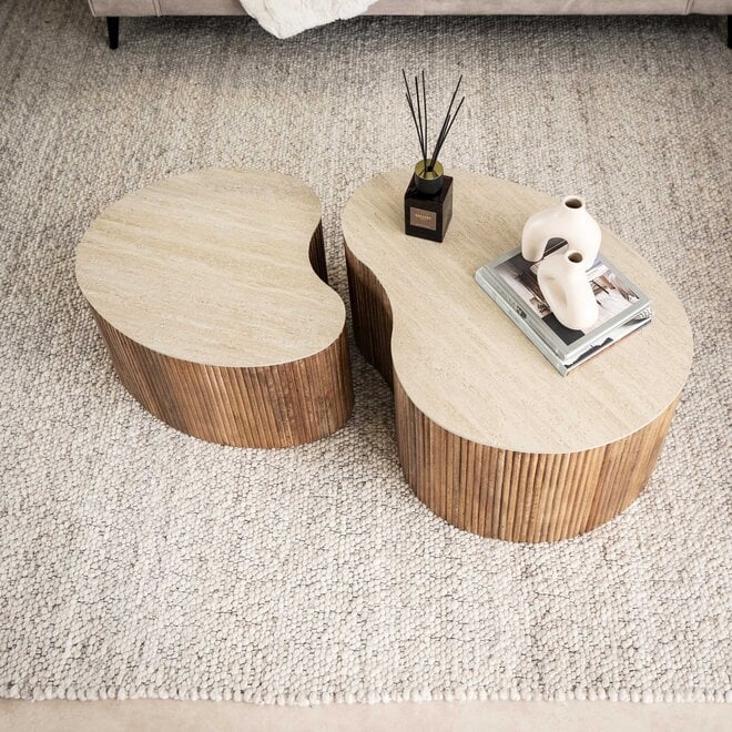 Salontafel Nuovo niervormig set van 2 / Massief mango zand
