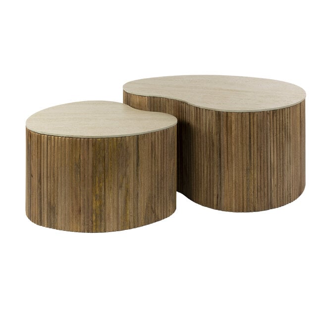 Salontafel Nuovo niervormig set van 2 / Massief mango zand