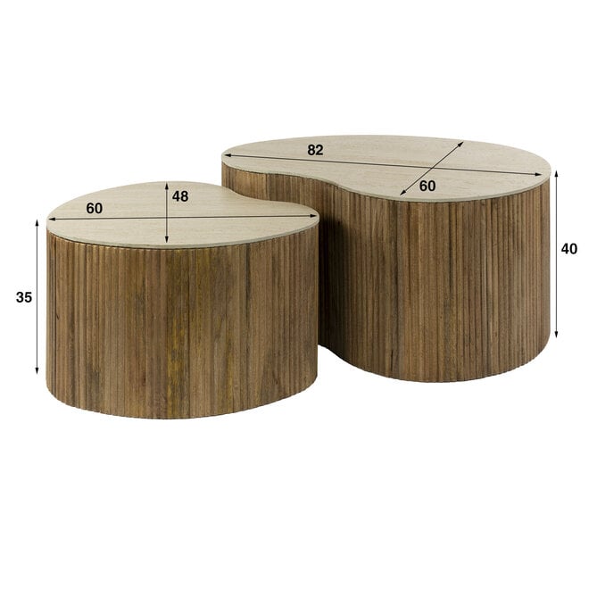 Salontafel Nuovo niervormig set van 2 / Massief mango zand