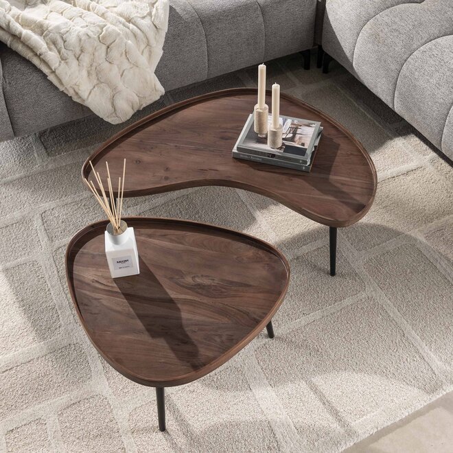 Salontafel Carve organisch set van 2 / Massief acacia bruin
