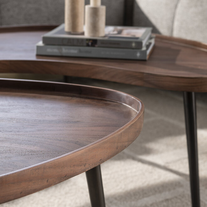Salontafel Carve organisch set van 2 / Massief acacia bruin