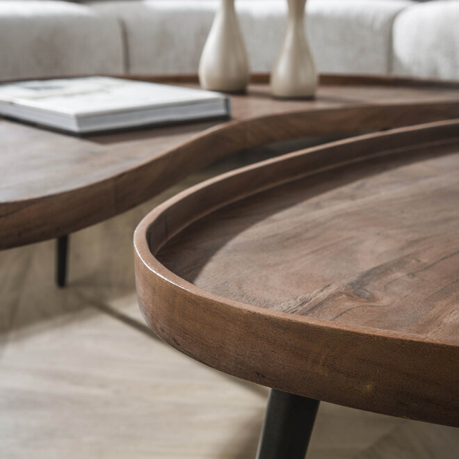 Salontafel Carve organisch set van 2 / Massief acacia bruin