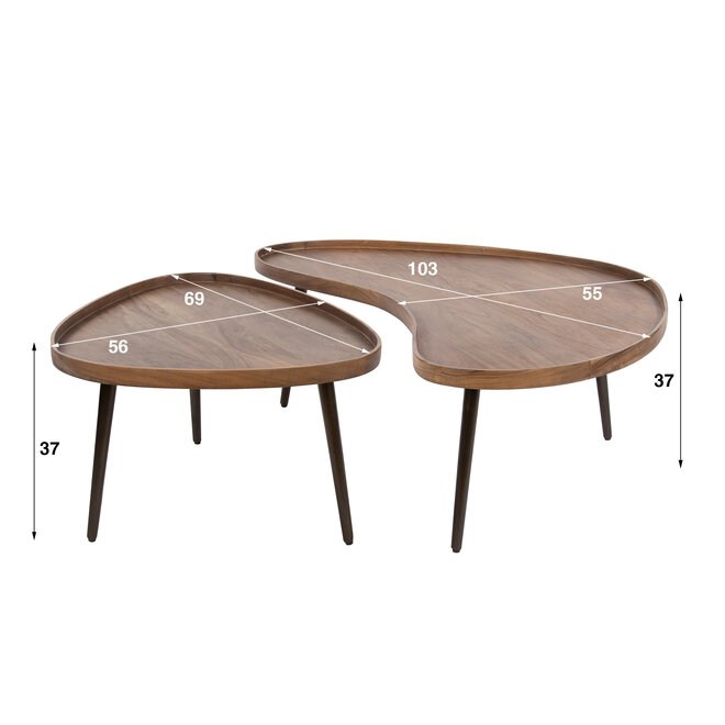 Salontafel Carve organisch set van 2 / Massief acacia bruin