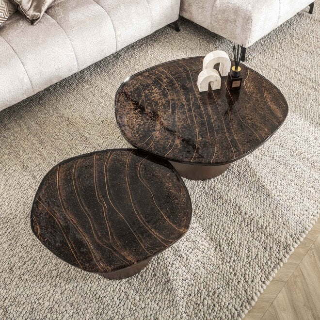 Salontafel Eclipse set van 2 / Antiek koper