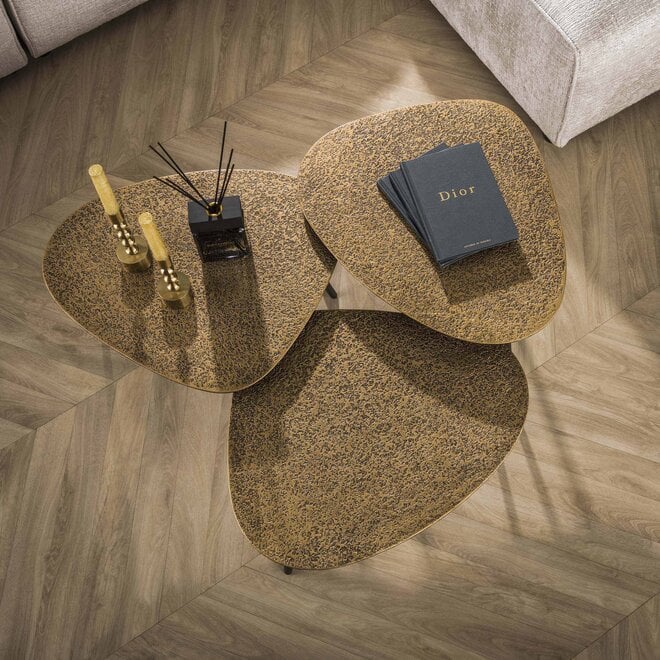 Salontafel Metallic driehoekig set van 3 / Antiek brons