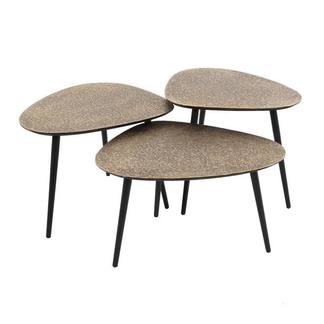 Salontafel Metallic driehoekig set van 3 / Antiek brons