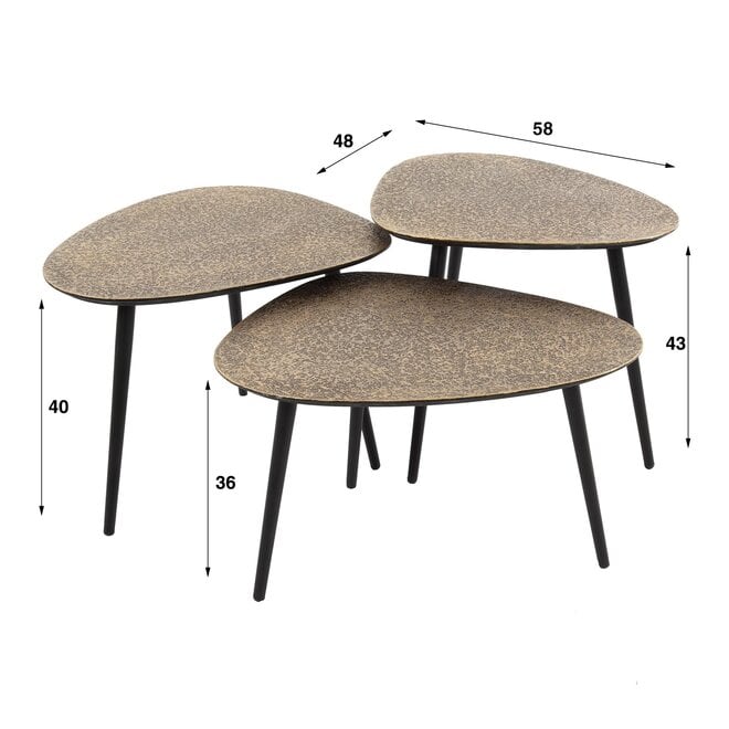 Salontafel Metallic driehoekig set van 3 / Antiek brons